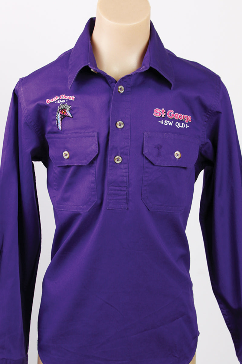 Pilbara Tourist Shirt (Kids) RM400CF - Closed Front Long Sleeve Shirt (Purple | Emu) - St George