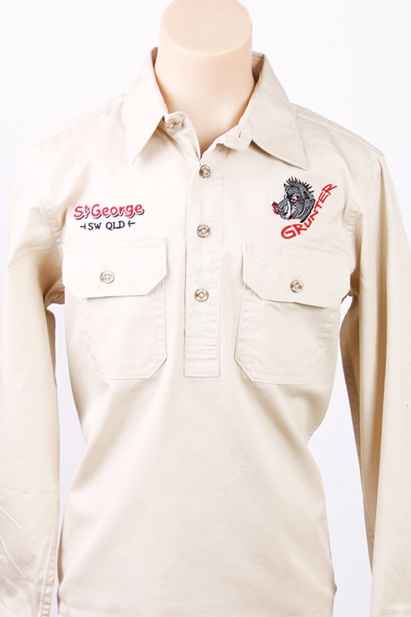 Pilbara Tourist Shirt (Kids) RM400CF - Closed Front Long Sleeve Shirt (Stone | Red Grunter) - St George