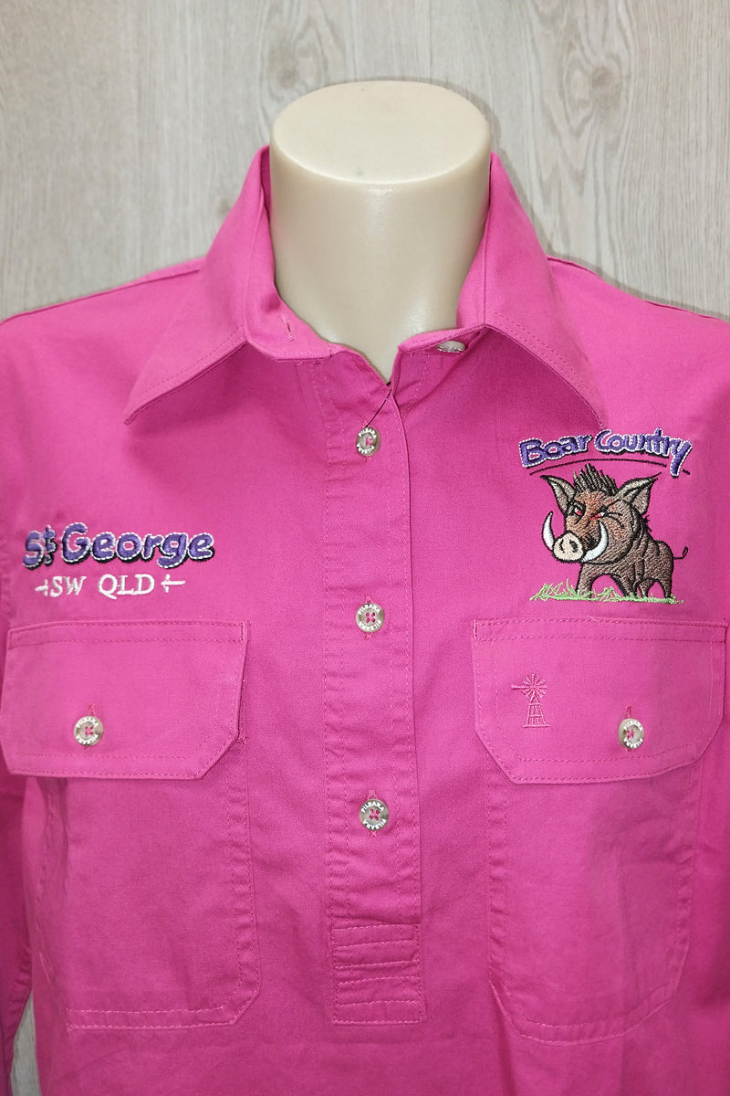 Pilbara Tourist Shirt (Womens) RM300CF - Closed Front Long Sleeve Shirt (Hot Pink | Boar Country) - St George