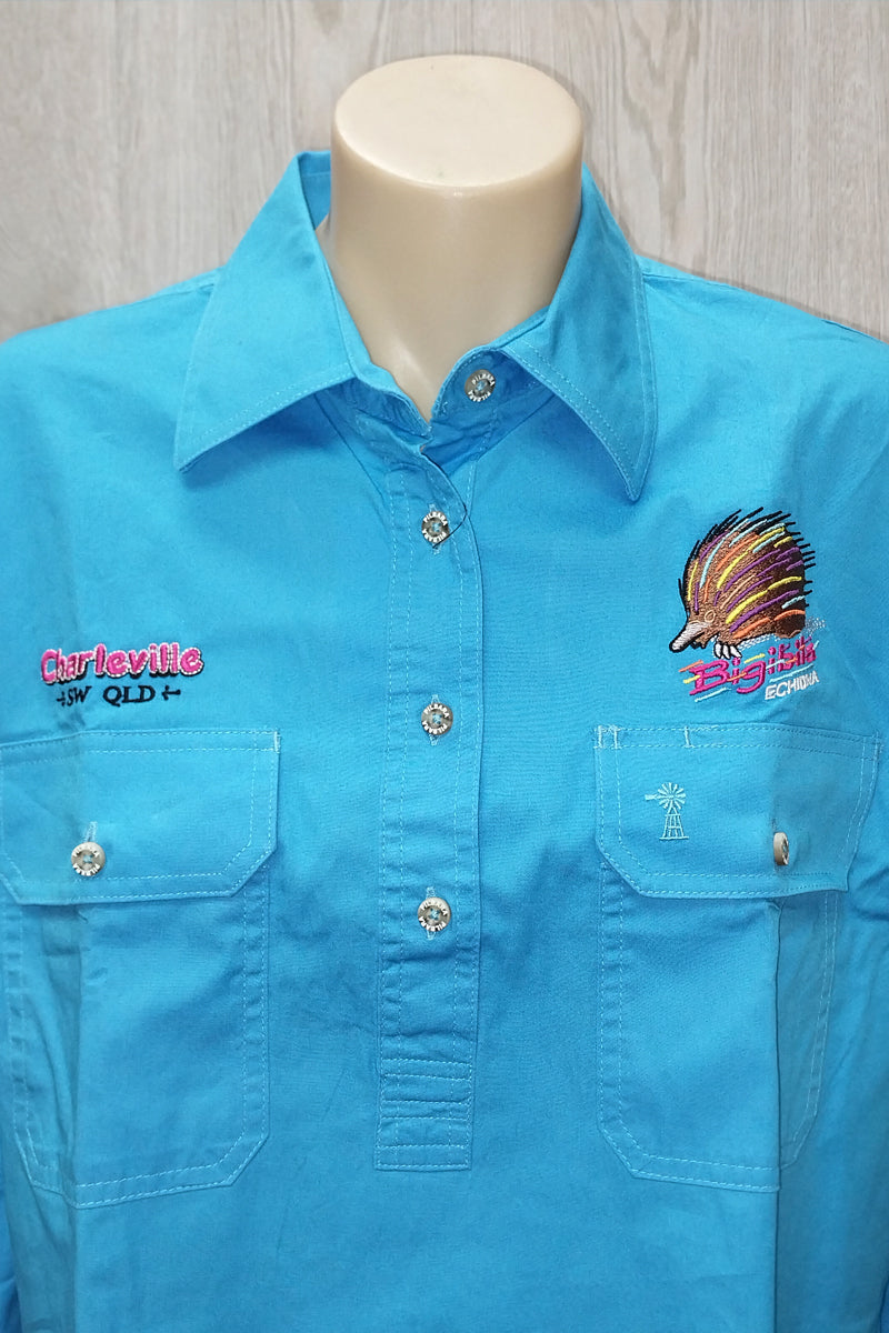 Pilbara Tourist Shirt (Womens) RM300CF - Closed Front Long Sleeve Shirt (Cornflower | Echidna) - Charleville
