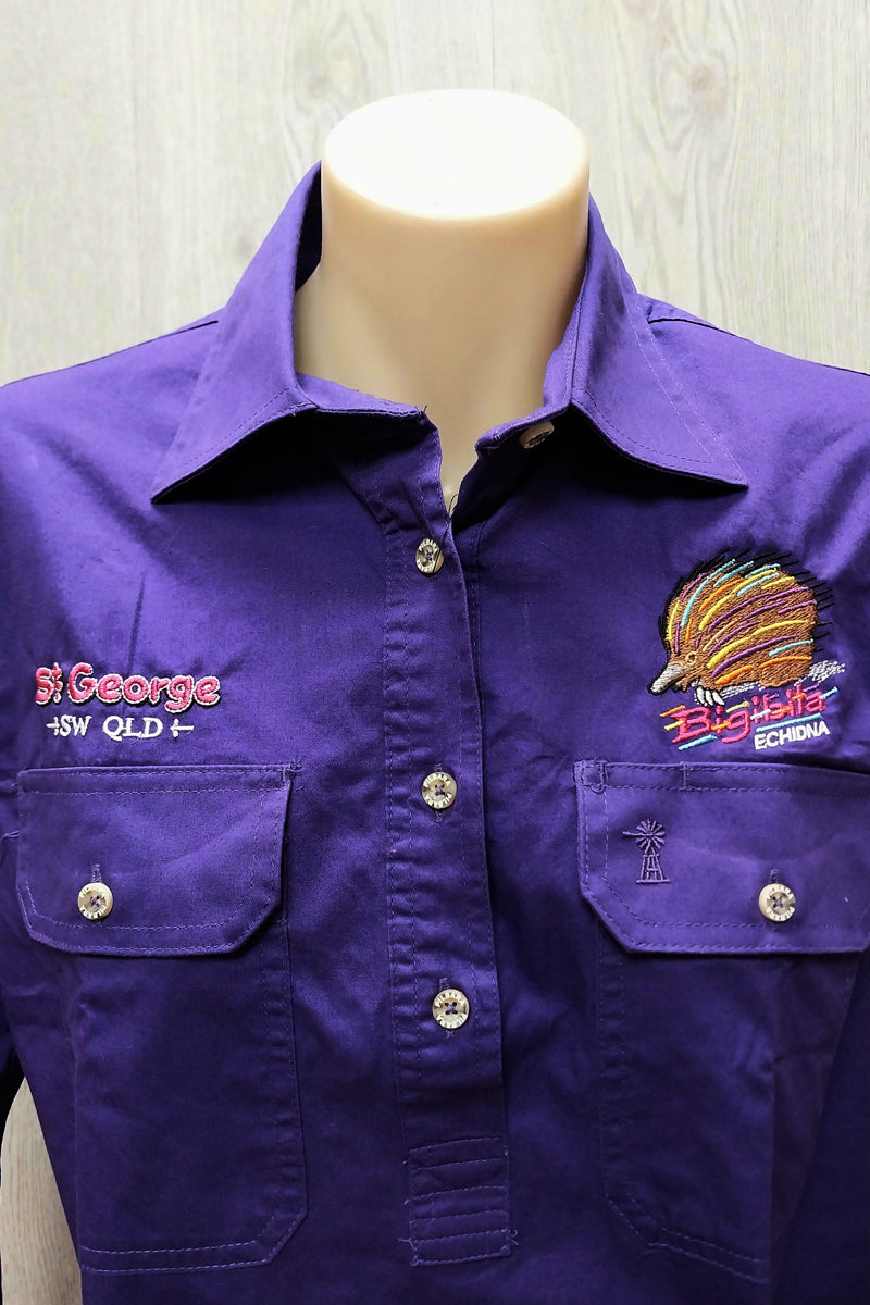 Pilbara Tourist Shirt (Womens) RM300CF - Closed Front Long Sleeve Shirt (Purple | Echidna)- St George