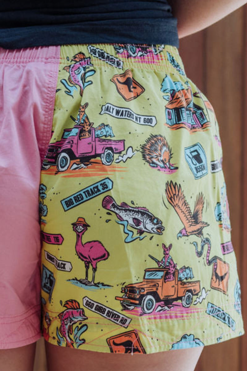 MaryG - Happy Days (Kids) Old School Harlequin Shorts (Blush | Yellow Happy Days Print)