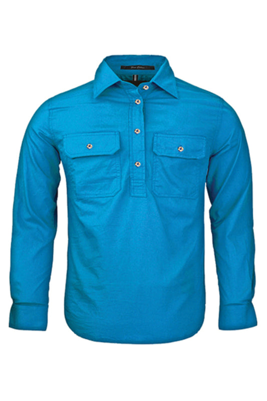 Pilbara (Kids) RM400CF - Closed Front Long Sleeve Shirt (Azure)