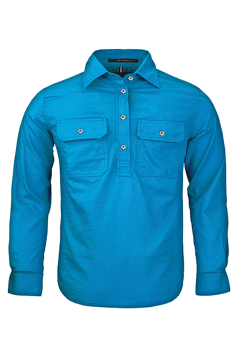 Pilbara (Kids) RM400CF - Closed Front Long Sleeve Shirt (Azure) - 5% Off - Chainsaw Mates Rates