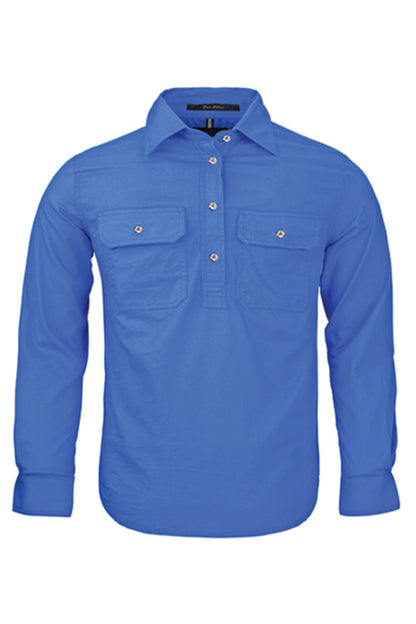 Pilbara (Kids) RM400CF - Closed Front Long Sleeve Shirt (Cobalt-Blue)