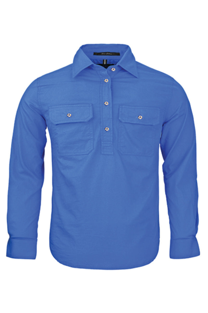Pilbara (Kids) RM400CF - Closed Front Long Sleeve Shirt (Cobalt-Blue) - 5% Off - Chainsaw Mates Rates