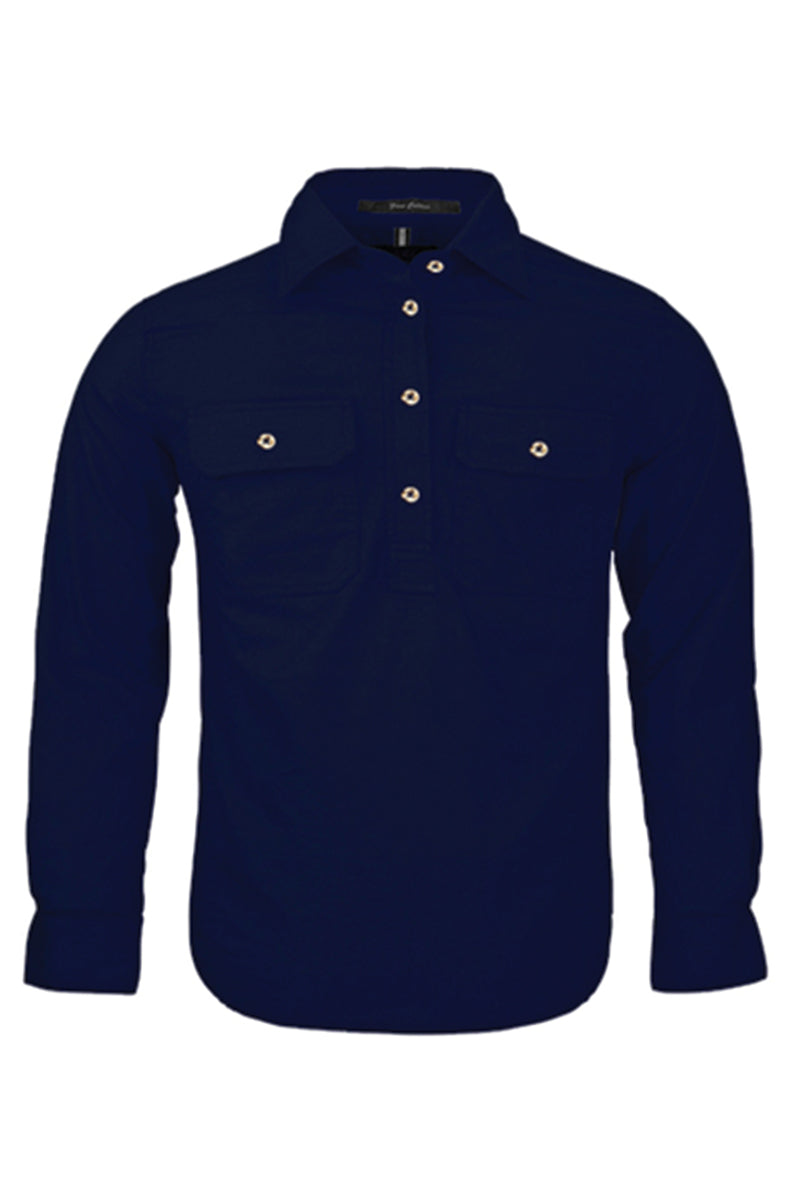 Pilbara (Kids) RM400CF - Closed Front Long Sleeve Shirt (French-Navy) - 5% Off - Chainsaw Mates Rates