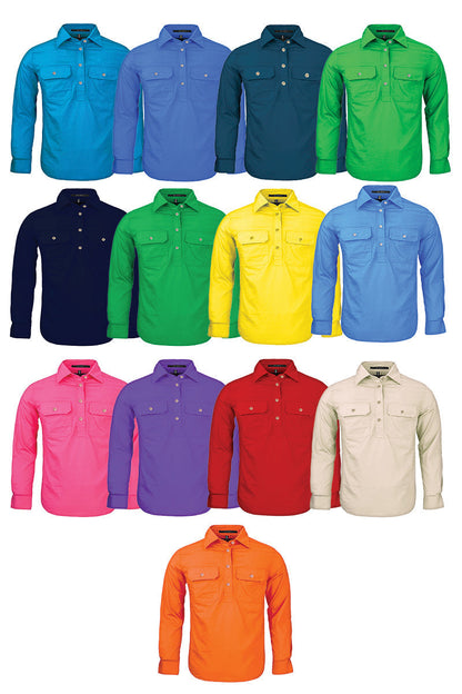 Pilbara (Kids) RM400CF - Closed Front Long Sleeve Shirt (Red)