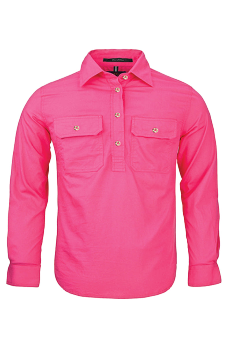 Pilbara (Kids) RM400CF - Closed Front Long Sleeve Shirt (Hot-Pink)