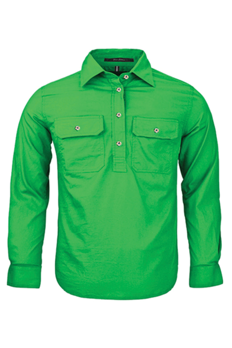 Pilbara (Kids) RM400CF - Closed Front Long Sleeve Shirt (Kelly-Green) - 5% Off - Chainsaw Mates Rates