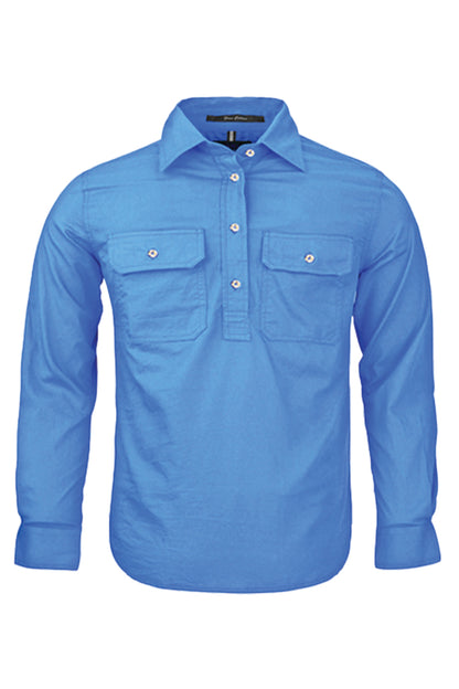 Pilbara (Kids) RM400CF - Closed Front Long Sleeve Shirt (Light-Blue)