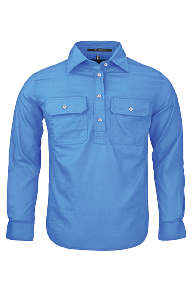 Pilbara (Kids) RM400CF - Closed Front Long Sleeve Shirt (Light-Blue) - 5% Off - Chainsaw Mates Rates