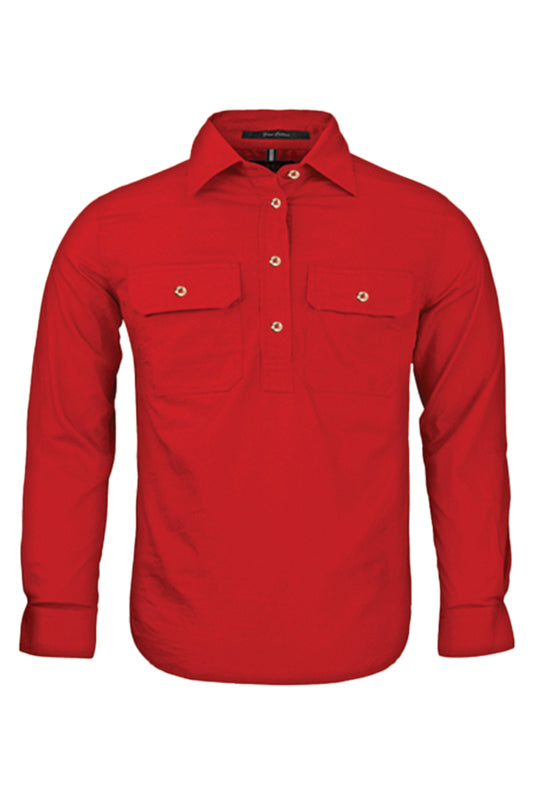 Pilbara (Kids) RM400CF - Closed Front Long Sleeve Shirt (Red)