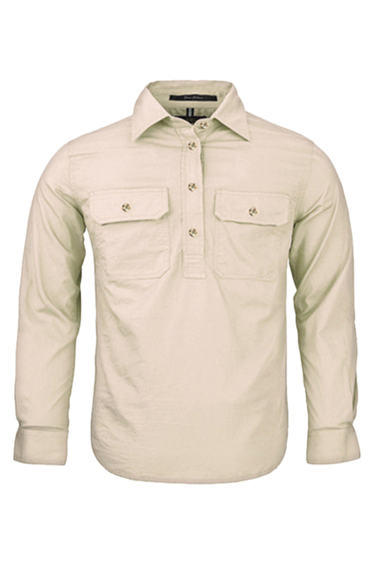 Pilbara (Kids) RM400CF - Closed Front Long Sleeve Shirt (Stone)