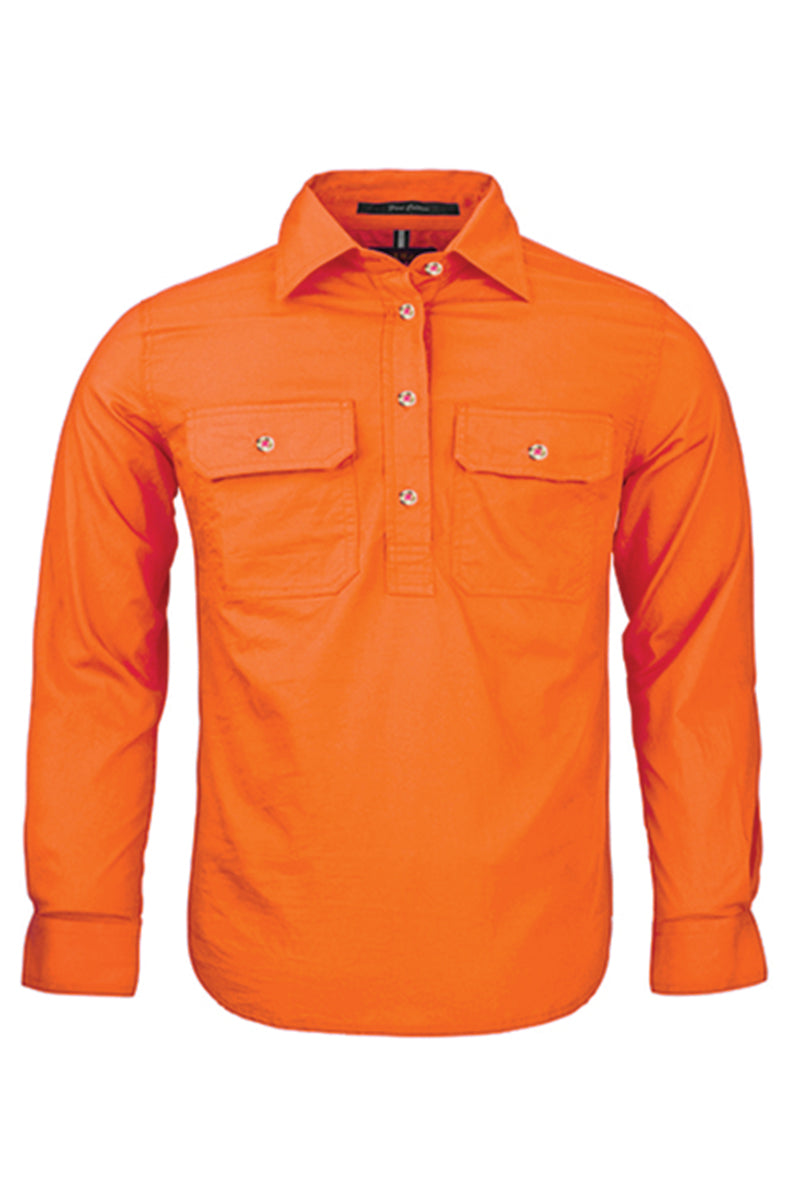 Pilbara (Kids) RM400CF - Closed Front Long Sleeve Shirt (Tangerine) - 5% Off - Chainsaw Mates Rates