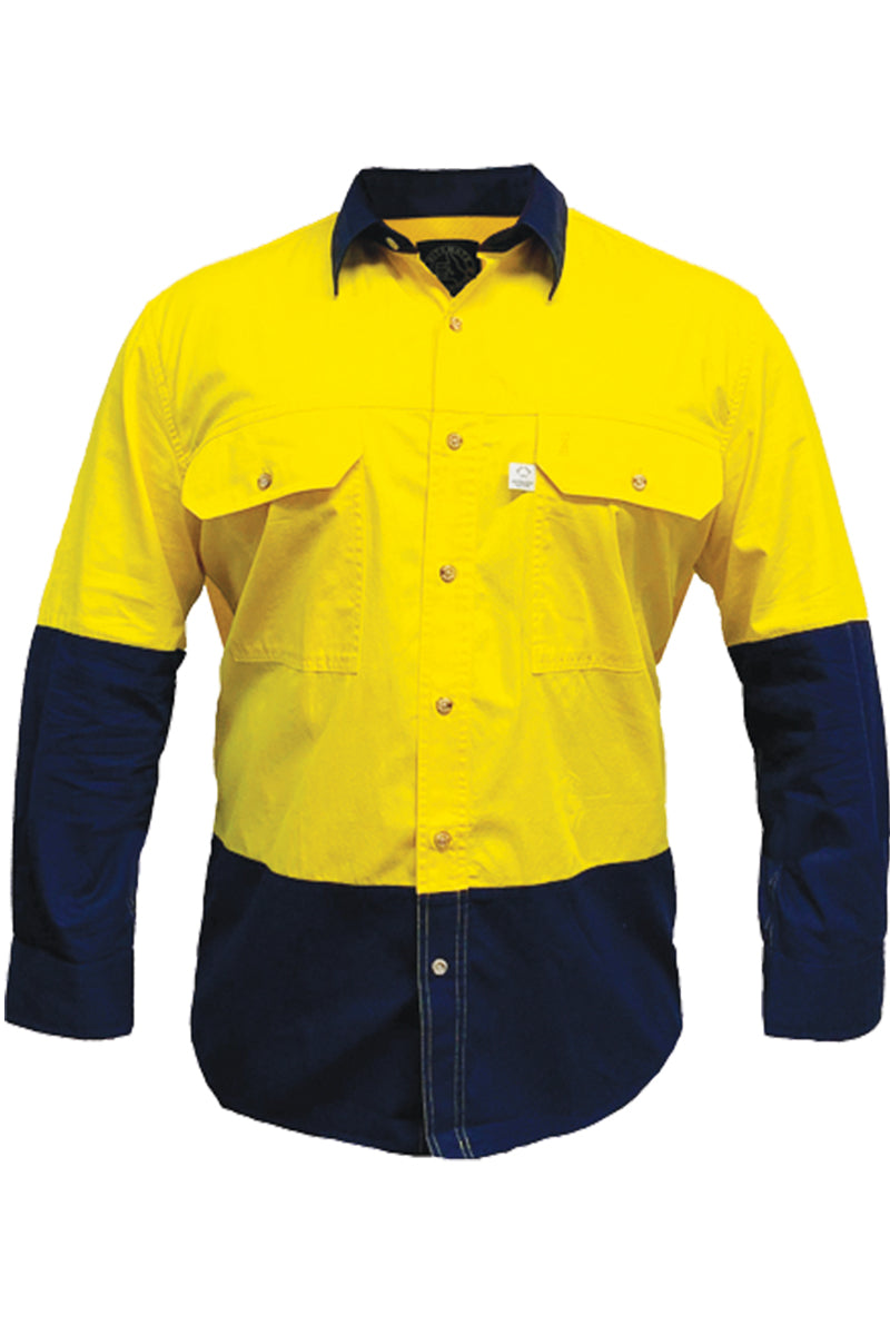 Australian Cotton Hi Vis Workshirt - Yellow/Navy